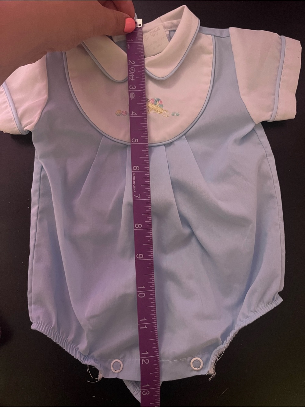 Vintage Bryan Baby One Piece 0-3 Months Blue Rabbit Baby Romper Embroidered - Picture 6 of 6